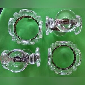 Clear Acrylic Napkin Rings MCM Style Wire Wrapped Set Of Four